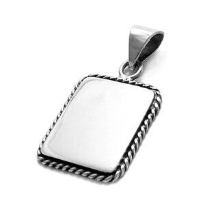 BEAUTIFUL STERLING SILVER ENGRAVABLE RECTANGLE PENDANT WITH ROPE BORDER